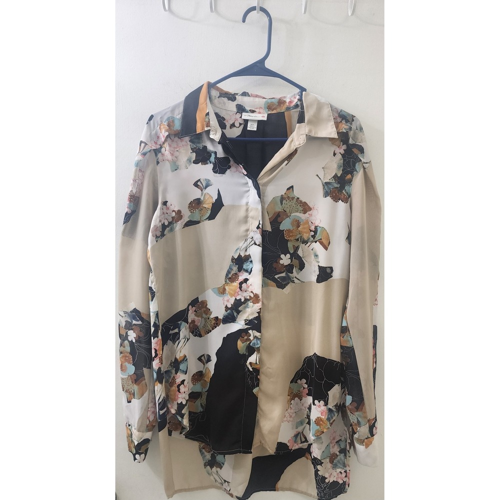 3.1 Phillip Lim Target Floral Abstract High Low Blouse Beige Black Womens M